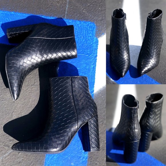 NEW Black Braided Weave Embossed Woven Pointy Toe - Picture 6 of 12
